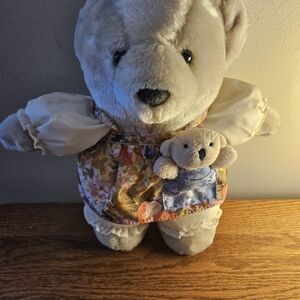 Hallmark Cream and Floral Stuffed Bear with Baby Bear Mom & Sweet Pea